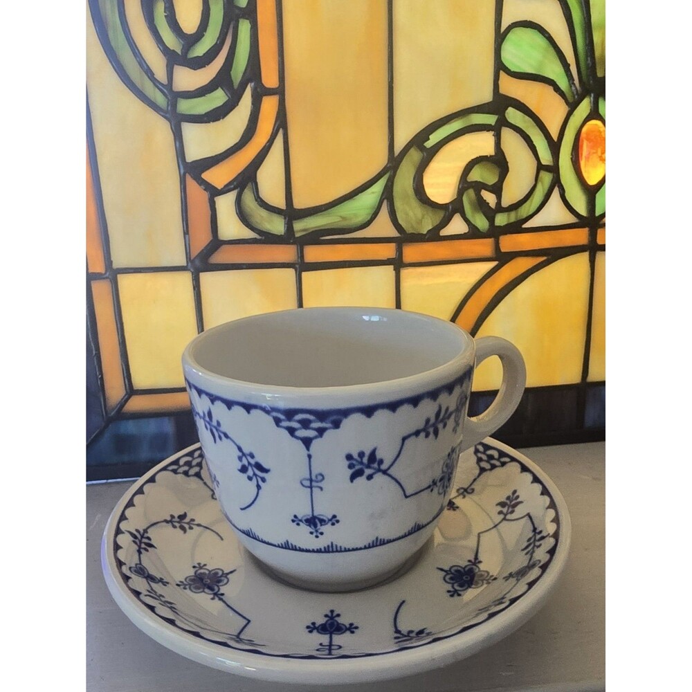 Shenango China Blue & White Restaurant Ware Cup & Saucer Anchor Hocking USA